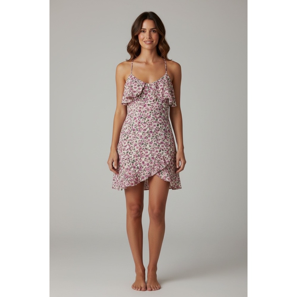 Promesa Pink Floral Ruffle Open Back Tie Romper Womens Medium Sweetheart‎ Summer